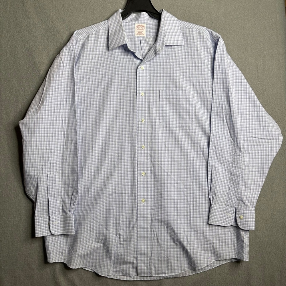 Brooks Brothers Madison Fit Gingham Dress Shirt Mens 17 1/2 34 Blue White Check - Picture 6 of 8